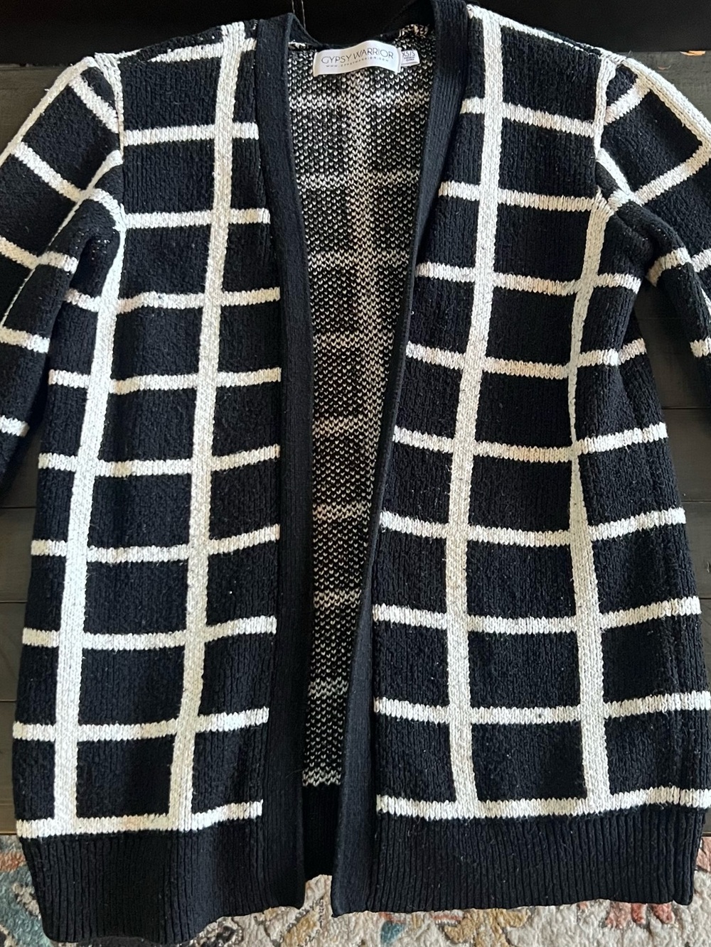 Gypsy Warrior Black & White Grid Open-Front Cardigan